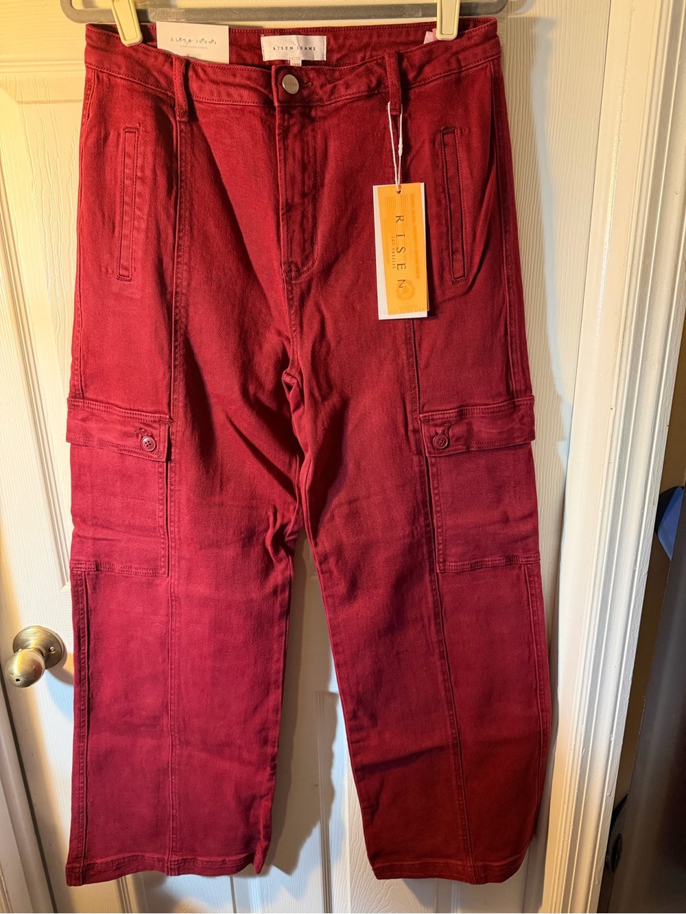 Risen - Women’s Red Cargo Jeans - Relaxed Utility Style